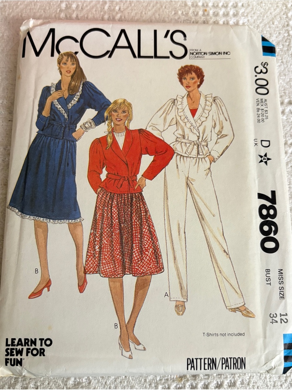 Vintage McCall’s Pattern 7860 for Misses’ Jacket, Skirt, and Pants